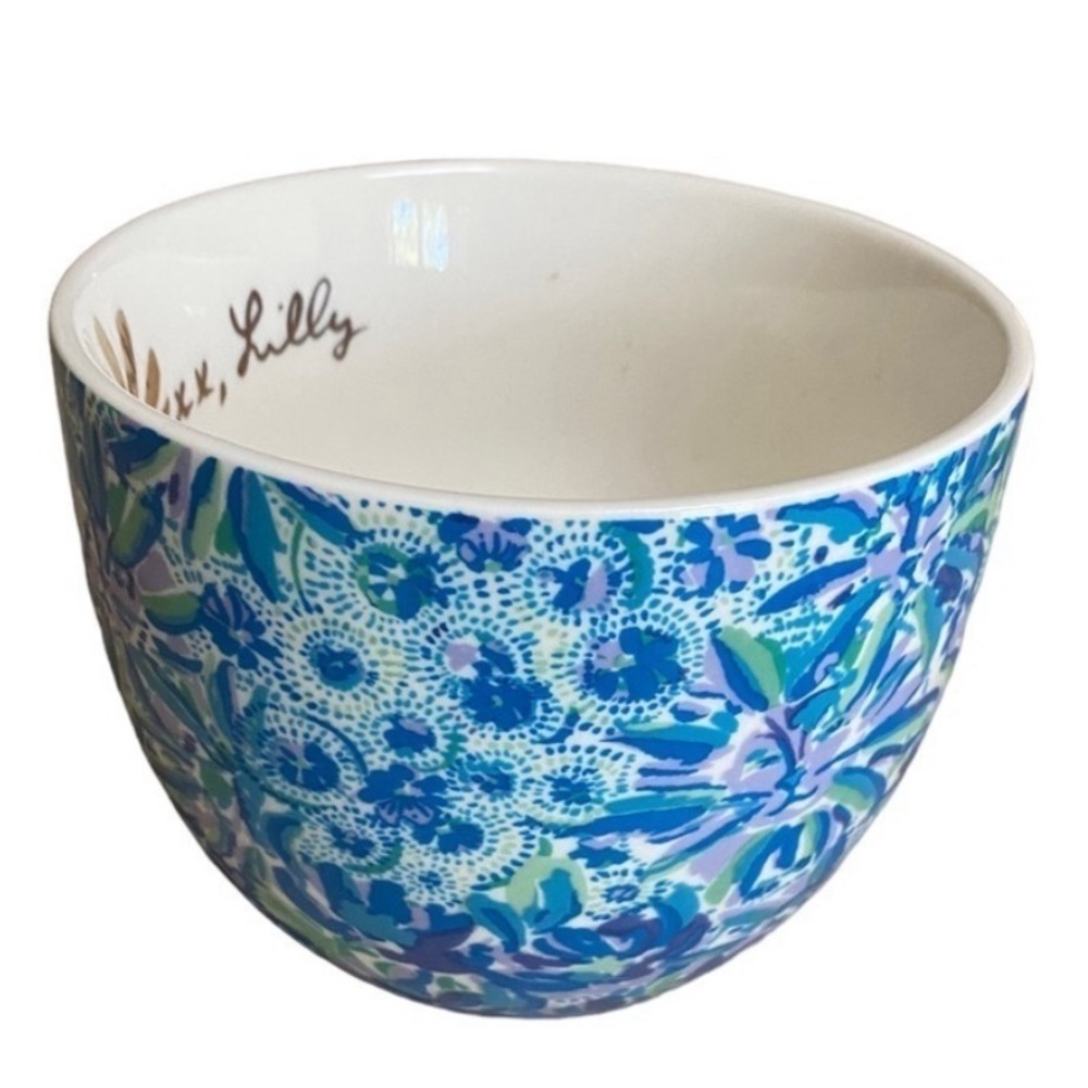 Lilly Pulitzer Tiger XX Lily Blue Floral 12oz Coffee Tea Cup Mug Gold - Picture 2 of 5